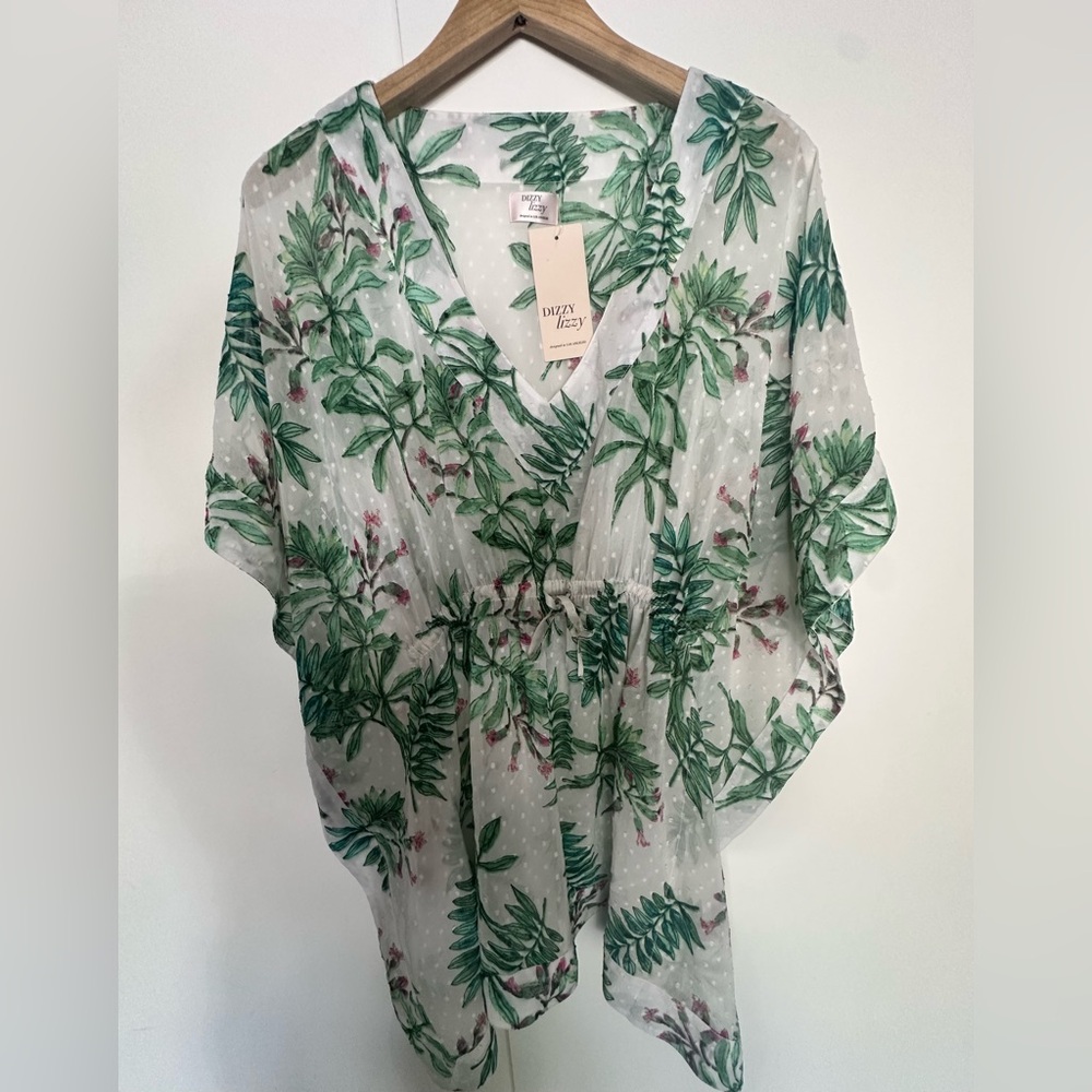 Dizzy Lizzy Tropical Green Leaf Swim cover up size Medium